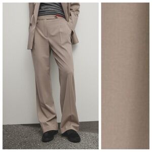 NWT. Massimo Dutti Mink Wool/Viscose Blend Flap Detail Trousers. Size 2/EUR 34.